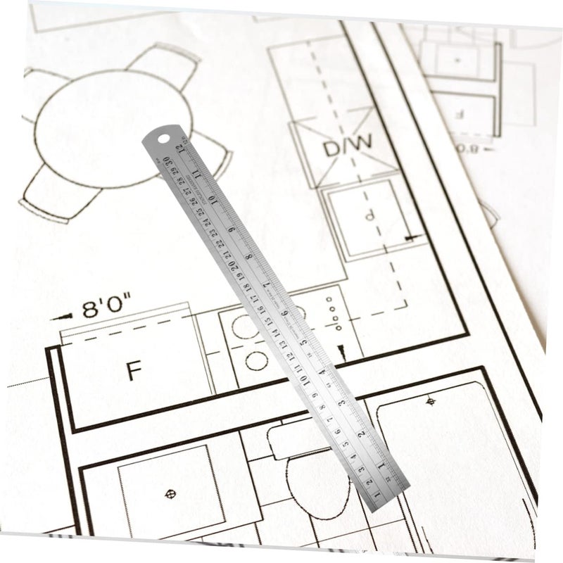 4 قطع مجموعة مساطر من الفولاذ المقاوم للصدأ 15 سم 30 سم مزدوجة القياس حافة مستقيمة أدوات رسم - Image 5