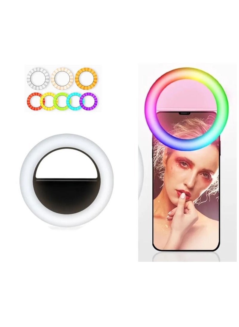 DIGI CORE Selfie Ring Light Clip On RGB Selfie Light For Phone Camera 3-Level Brightness Mini Selfie LED Camera Light For iPhone iPad Samsung Galaxy And Smart Phones  - Image 2