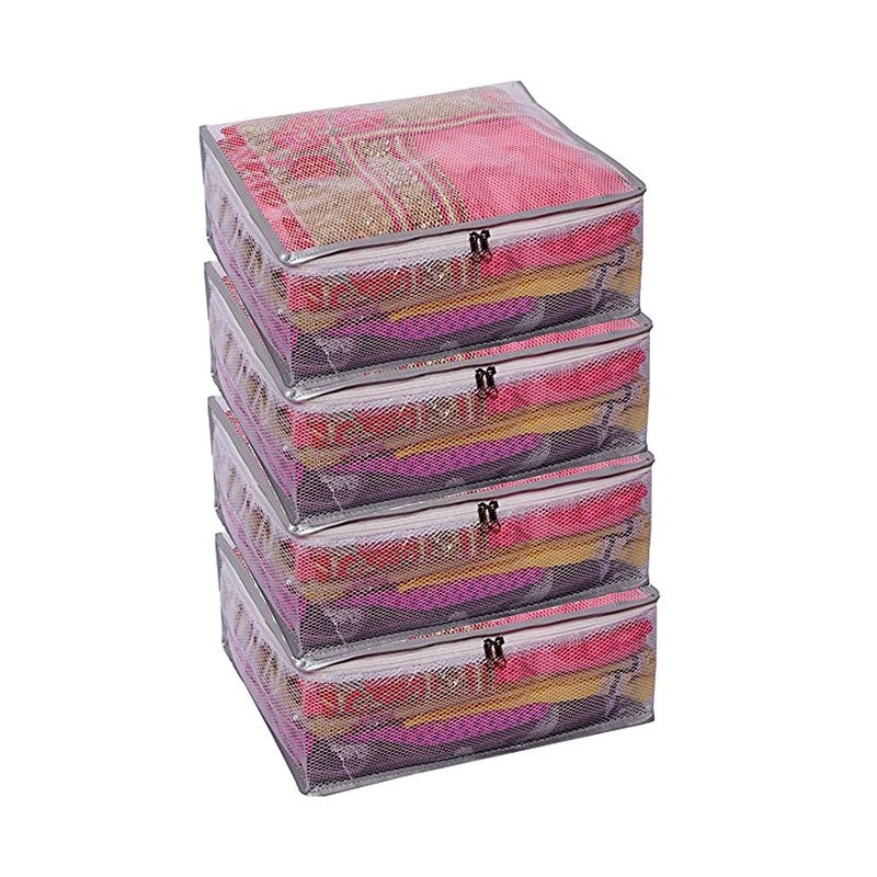 Kuber Industries Transparent Net Saree Covers With Zip|PVC Wardrobe Organizer For Clothes|Idol For Dresses, Suits, Baby Clothes|Pack of 4 (Grey) - Image 5