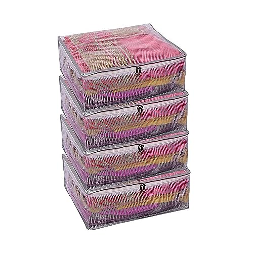Kuber Industries Transparent Net Saree Covers With Zip|PVC Wardrobe Organizer For Clothes|Idol For Dresses, Suits, Baby Clothes|Pack of 4 (Grey) - Image 1