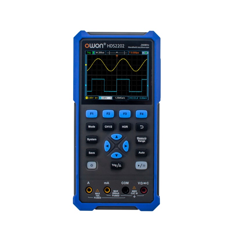 OWON HDS2202 Handheld Digital Oscilloscope Multimeter 200MHz 1GSa/s Dual Channels Oscilloscope True RMS 20000 Counts Multi Tester 3.5-inch Color LCD Rechargeable Type-C Interface - Image 1