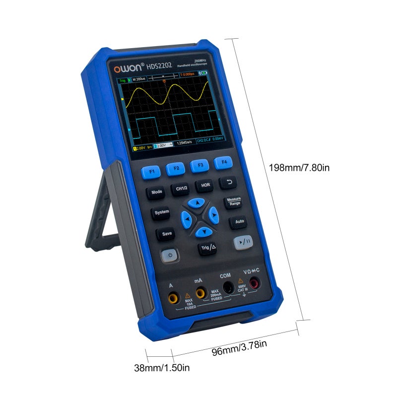 OWON HDS2202 Handheld Digital Oscilloscope Multimeter 200MHz 1GSa/s Dual Channels Oscilloscope True RMS 20000 Counts Multi Tester 3.5-inch Color LCD Rechargeable Type-C Interface - Image 3