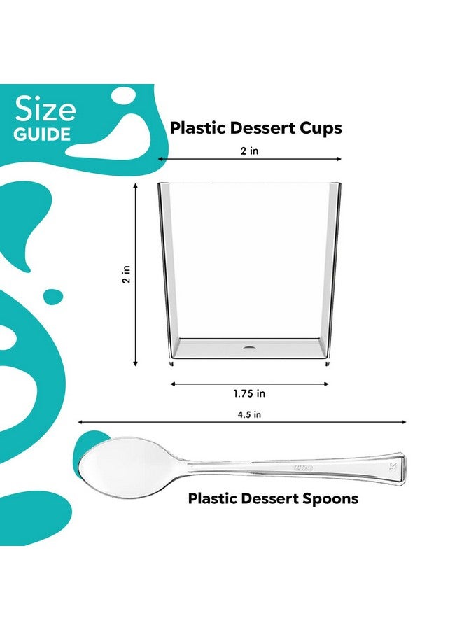 Exquisite Mini Dessert Cups With Spoons 200 Pcs - 3.6 Oz Square Plastic Dessert Cups Disposable With Tasting Spoons 100 Sets | Mini Parfait Cup | Appetizer Cup For Party - Image 2