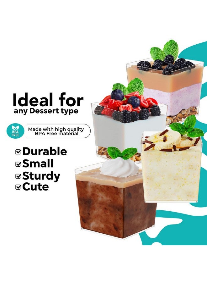 Exquisite Mini Dessert Cups With Spoons 200 Pcs - 3.6 Oz Square Plastic Dessert Cups Disposable With Tasting Spoons 100 Sets | Mini Parfait Cup | Appetizer Cup For Party - Image 3