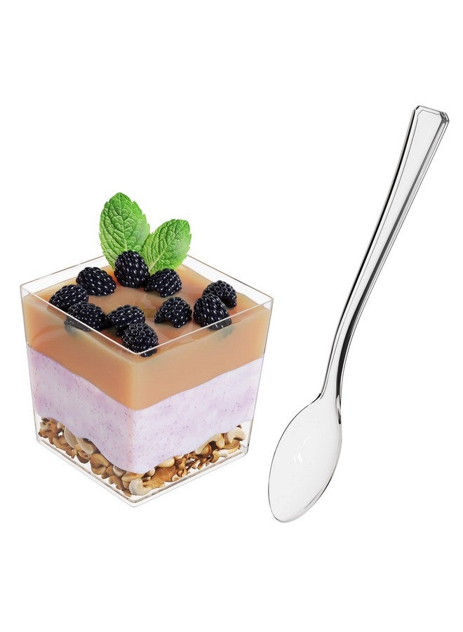 Exquisite Mini Dessert Cups With Spoons 200 Pcs - 3.6 Oz Square Plastic Dessert Cups Disposable With Tasting Spoons 100 Sets | Mini Parfait Cup | Appetizer Cup For Party - Image 5