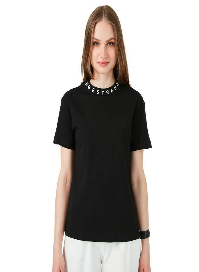 Lela Lela Collar Print Crew Neck Basic Knitted T-Shirt Women's T-Shirt 5864054