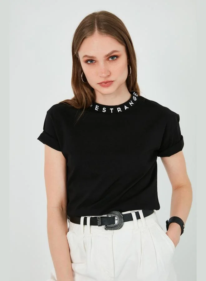 Lela Lela Collar Print Crew Neck Basic Knitted T-Shirt Women's T-Shirt 5864054