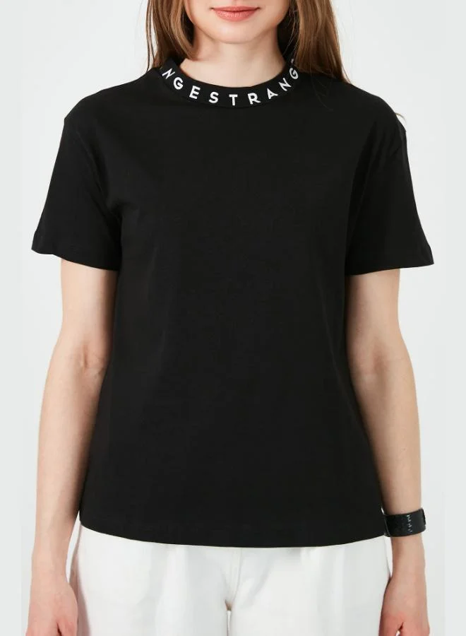 Lela Lela Collar Print Crew Neck Basic Knitted T-Shirt Women's T-Shirt 5864054