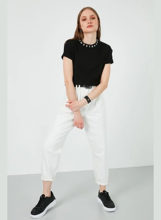 Lela Lela Collar Print Crew Neck Basic Knitted T-Shirt Women's T-Shirt 5864054