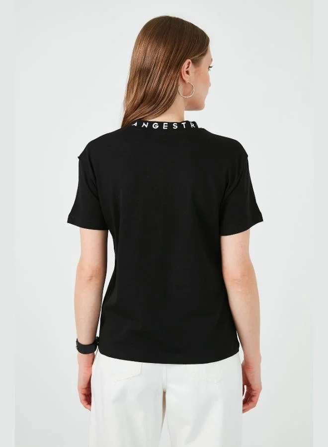 Lela Lela Collar Print Crew Neck Basic Knitted T-Shirt Women's T-Shirt 5864054