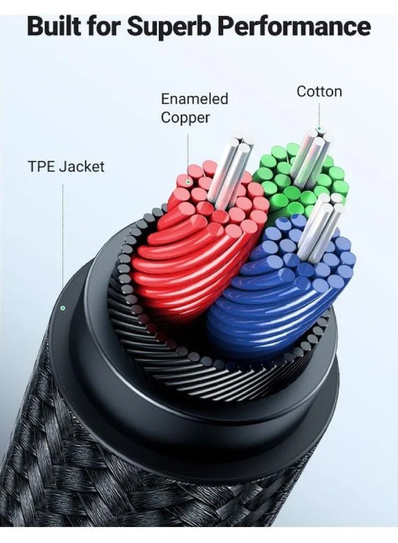 روك بو كابل مساعد 3.5mm كابل الصوت مرنة مضفر ذكر رئيس إلى ذكر رئيس جاك مساعدة جاك سماعة كابل الهاتف المحمول لوحة مسطحة المتكلم سيارة ستيريو سماعة مشغل MP3 ماك بوك برو 2021 1.5M - Image 5