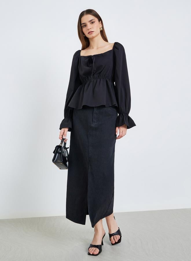 ستايلي بلوزة بياقة مربعة وأكمام طويلة - Image 2