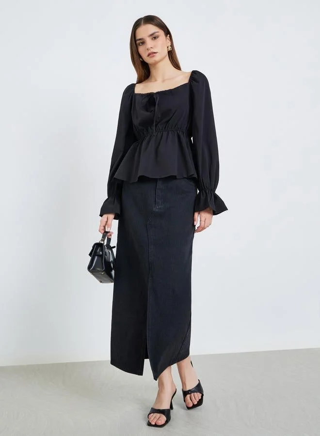 Styli Women Long Sleeve Square Neck Blouse