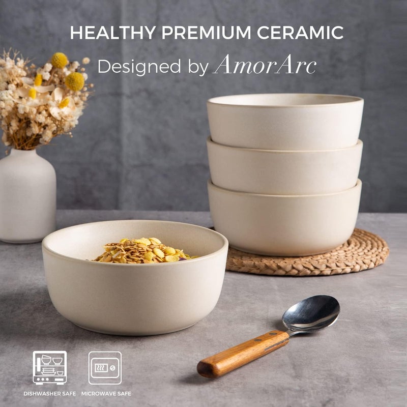 AmorArc Stoneware Cereal Bowls Set of 4, 26oz Soup Bowls Set for Cereal Soup Snacks, Modern Kitchen bowls for Meal, Dishwasher &Microwave Safe, Matte Ivory - Image 5