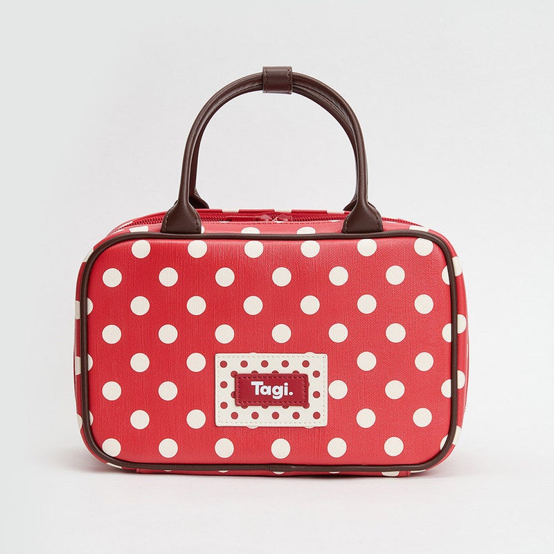 Cosmetic Bag with Zipper, Lightweight PU Layered Handbag in Strawberry, Cherry Polka Dot or Leopard Print
