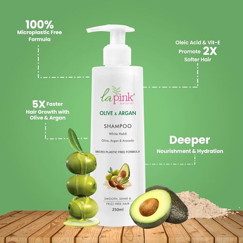 La Pink Olive & Argan Shampoo for Dry & Frizzy Hair | Hydrating & Nourishing | Strengthens & Restores Shine | 100% Microplastic-Free | For Men & Women, All Hair Types | 250ml - Image 2