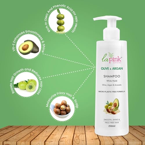 La Pink Olive & Argan Shampoo for Dry & Frizzy Hair | Hydrating & Nourishing | Strengthens & Restores Shine | 100% Microplastic-Free | For Men & Women, All Hair Types | 250ml - Image 3