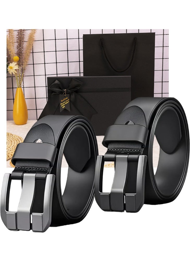 NIBEMINENT حزام جلد للرجال مع مشبك سبيكة - تصميم أنيق باللون الأسود، عرض متوسط للاستخدامات الرسمية وغير الرسمية، مقاوم للعرق، مشبك سبيكة متين، مثالي لمقاس الخصر، استخدام على مدار السنة، مثالي للجينز والملابس الرسمية، حزام الملابس الرسمية | حزام أسود أنيق | مشبك سبيكة متين، حزام جلد مع علبة هدية - Image 1