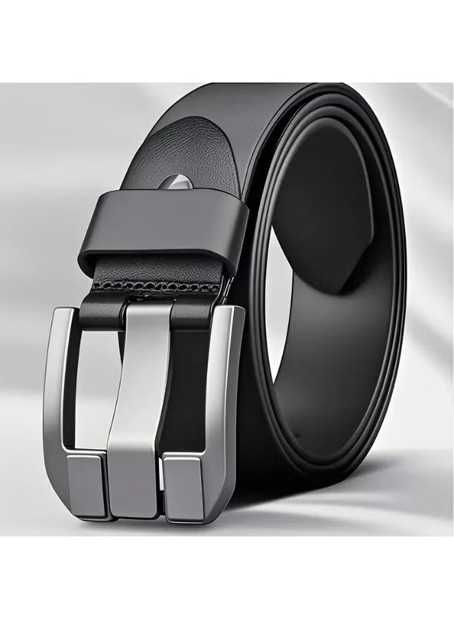 NIBEMINENT حزام جلد للرجال مع مشبك سبيكة - تصميم أنيق باللون الأسود، عرض متوسط للاستخدامات الرسمية وغير الرسمية، مقاوم للعرق، مشبك سبيكة متين، مثالي لمقاس الخصر، استخدام على مدار السنة، مثالي للجينز والملابس الرسمية، حزام الملابس الرسمية | حزام أسود أنيق | مشبك سبيكة متين، حزام جلد مع علبة هدية - Image 5