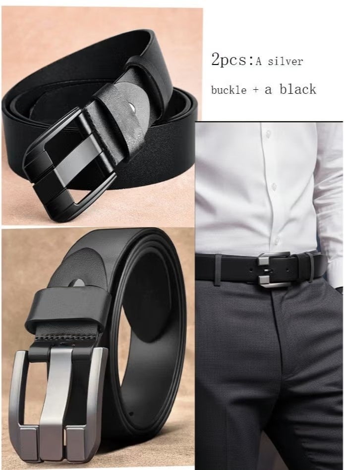 NIBEMINENT حزام جلد للرجال مع مشبك سبيكة - تصميم أنيق باللون الأسود، عرض متوسط للاستخدامات الرسمية وغير الرسمية، مقاوم للعرق، مشبك سبيكة متين، مثالي لمقاس الخصر، استخدام على مدار السنة، مثالي للجينز والملابس الرسمية، حزام الملابس الرسمية | حزام أسود أنيق | مشبك سبيكة متين، حزام جلد مع علبة هدية - Image 2