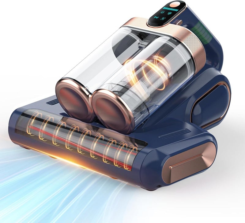 مكنسة كهربائية لاسلكية للأسرّة بضغط 16 كيلوباسكال، مكنسة يدوية، مزودة بضوء UV-C بطول موجي 253.7 نانومتر، فلتر HEPA وتقنية فوق الصوتية، مكنسات محمولة للاستخدام على الأسرّة والأرائك والأرجوحة والأسرّة الصغيرة، هدايا للنساء والأمهات في أعياد الميلاد. - Image 1