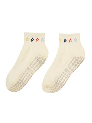 Shapes Studio Cropped Crew Grip Socks, Cropped Crew Lemon Baby Blue,Tomato, Non-Slip Yellow Dots, for Pilates, Barre, Yoga (Cropped Crew Mini Flower) - Image 4