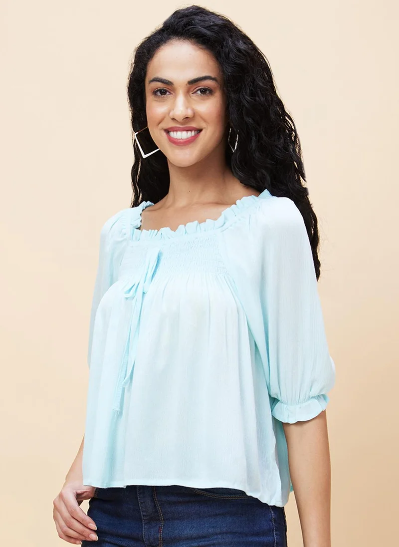 globus Globus Women Square Neck Puffed Sleeves Smocked Top