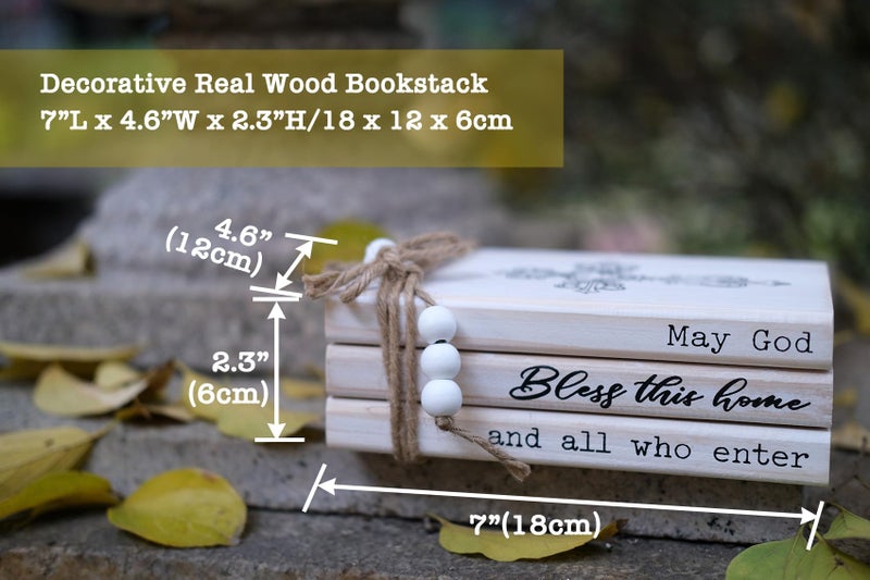 LIVDUCOT Rustic Decorative Coffee Table Books for Home, Wood Book Stack Decor Set of 3, Farmhouse Mantel Decor, Christian Gifts (May God Bless This Home And All Who Enter) - Image 2
