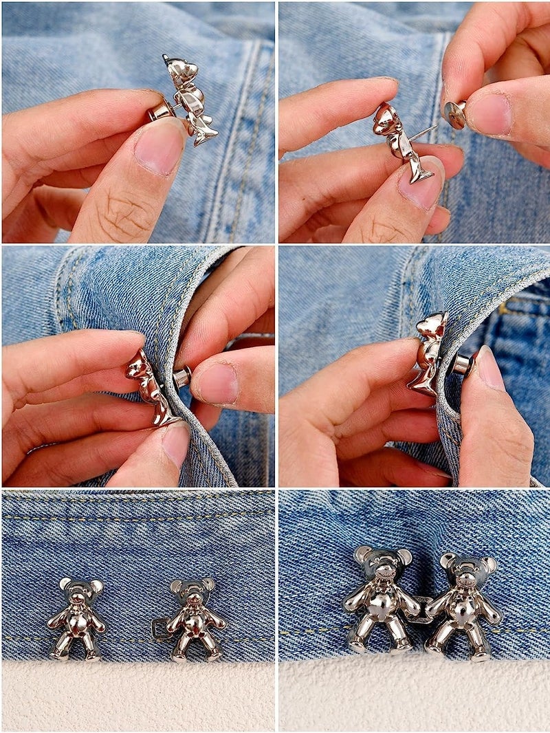 Kawn® 4pcs Cute Bear Waist Button Pins for Loose Jeans | No-Sew Adjustable Detachable Buckles for Jeans & Pants (Bear Button – A) - Image 4