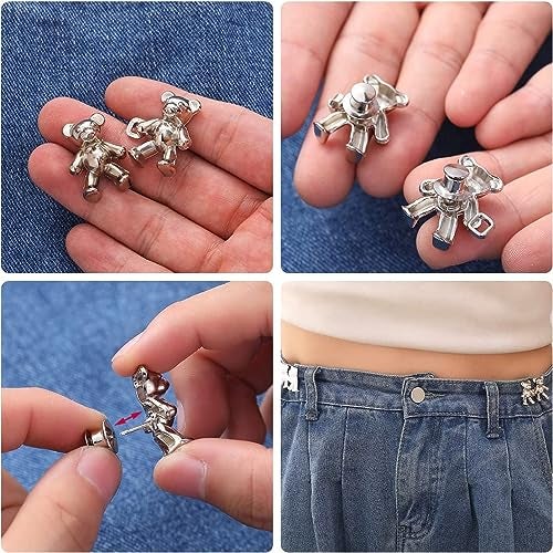 Kawn® 4pcs Cute Bear Waist Button Pins for Loose Jeans | No-Sew Adjustable Detachable Buckles for Jeans & Pants (Bear Button – A) - Image 3