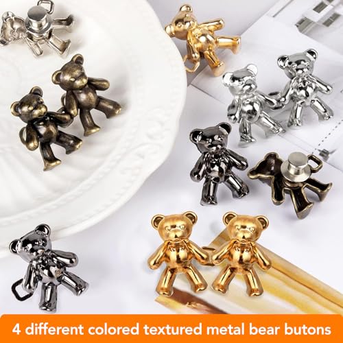 Kawn® 4pcs Cute Bear Waist Button Pins for Loose Jeans | No-Sew Adjustable Detachable Buckles for Jeans & Pants (Bear Button – A) - Image 2