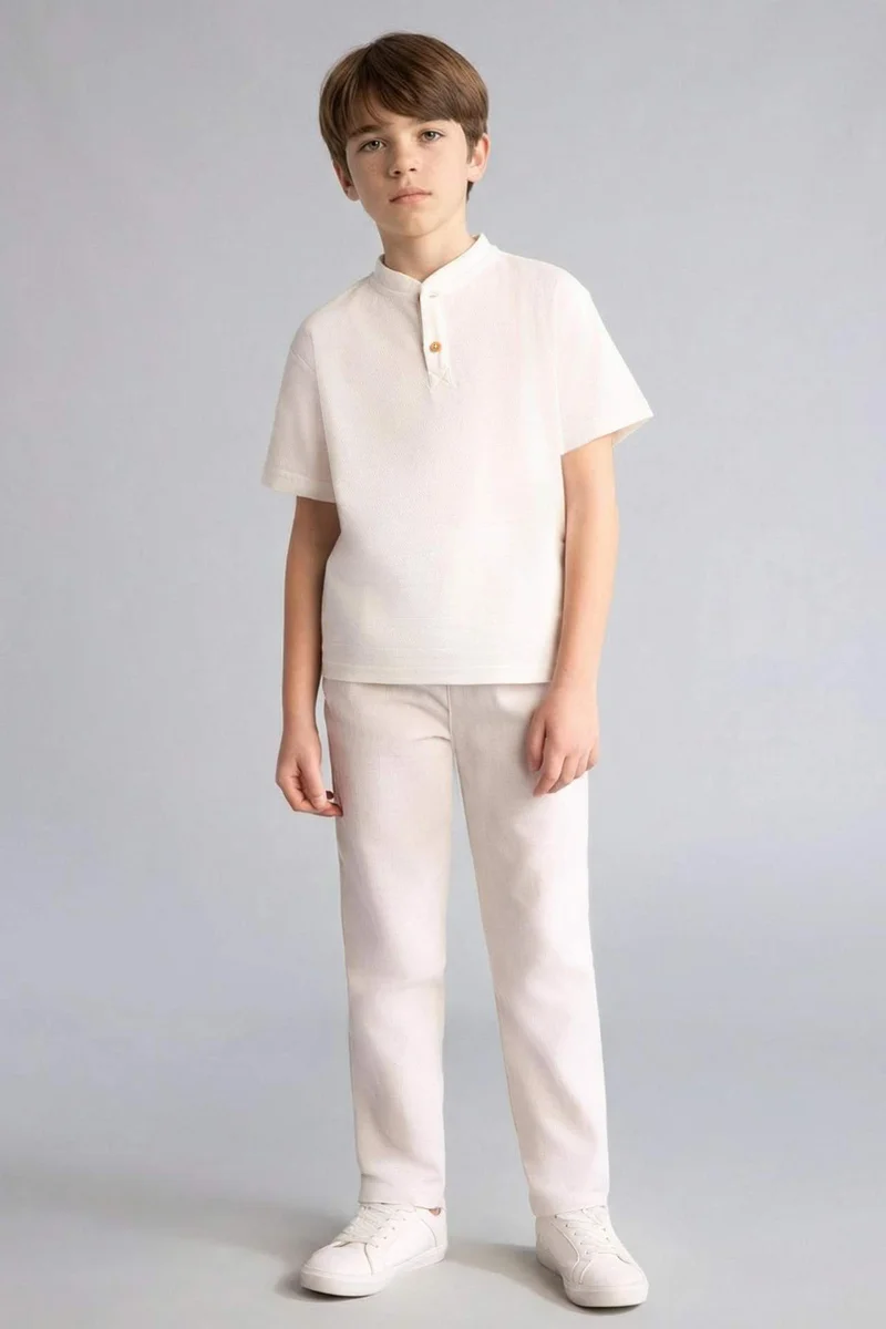 ديفاكتو Boy Regular Fit Straight Leg Linen Blend Trousers