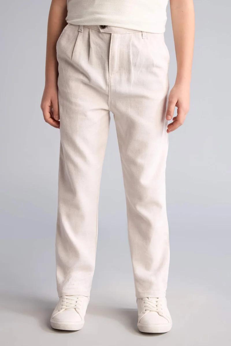 ديفاكتو Boy Regular Fit Straight Leg Linen Blend Trousers
