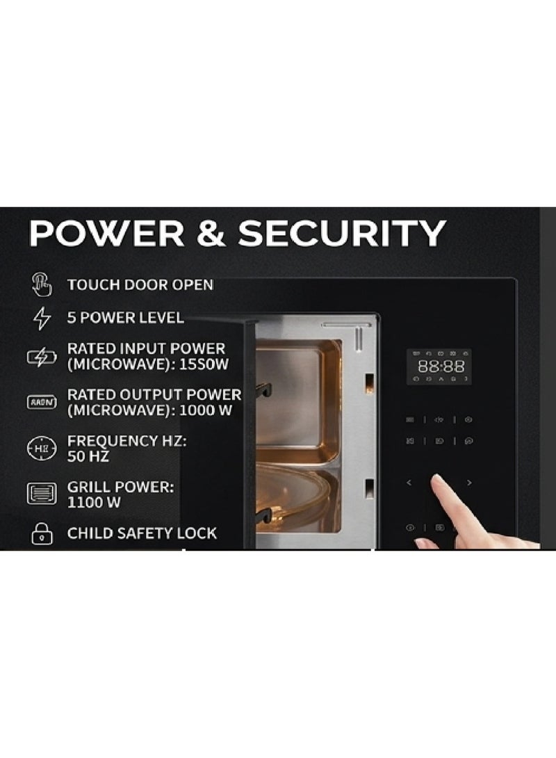 CM SUN 60cm Built-In Microwave Oven with Grill – 34L Capacity, Touch Control, 5 Power Levels, Child Safety Lock, Timer & Defrost Function – Full Black - Image 3