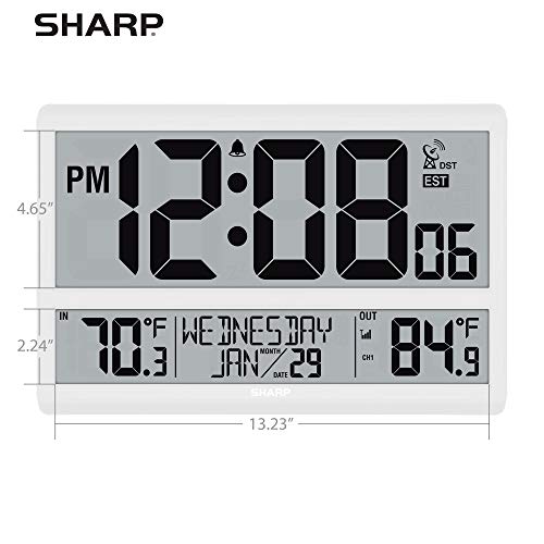 Sharp Atomic Clock - Never Needs Setting! –Easy to Read Numbers - Indoor/Outdoor Temperature, Wireless Outdoor Sensor - Battery Powered - Easy Set-Up (4" Numbers) - Image 5
