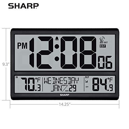 Sharp Atomic Clock - Never Needs Setting! –Easy to Read Numbers - Indoor/Outdoor Temperature, Wireless Outdoor Sensor - Battery Powered - Easy Set-Up (4" Numbers) - Image 4