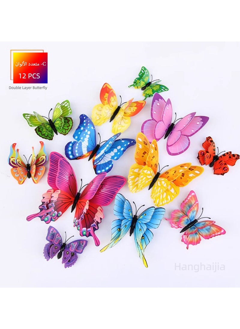Hanghaijia - 12 PCS 3D stereo simulation double layer butterfly living room wall scene decoration wall stickers bedroom room kindergarten creative refrigerator stickers - Image 1