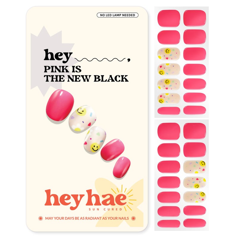 Heyhae Semi Cured Gel Nail Strips | No LED Lamp Needed | Spring, Marble, Pink | Easy Apply & Remove,Salon Quality |Includes 28 Strips, 1 Prep Pads, Nail File & Wooden stick- Hey, Pink is the New Black - Image 1