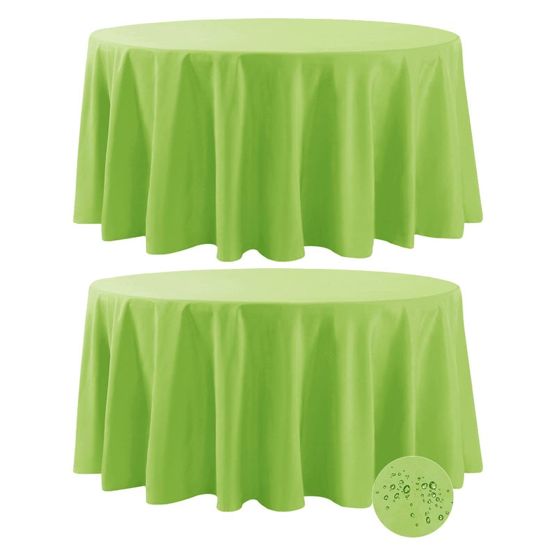 Fokitut 2 Pack Waterproof Round Tablecloth 132 Inch Stain Resistant and Wrinkle Polyester Table Cloth Fabric Table Cover for Kitchen Dining Wedding Party Holiday DinnerApple Green