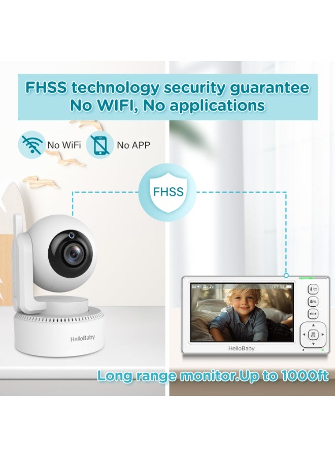Hellobaby HB6146 2025 Model 4.3'' Video Baby Monitor with 30 Hours Battery, Remote Pan-Tilt-Zoom Baby Monitor No WiFi, Baby Monitor with Camera and Audio, Night Vision, ECO Mode, Two-way Talk, 8 Lullabies, 1000ft Range - Image 5