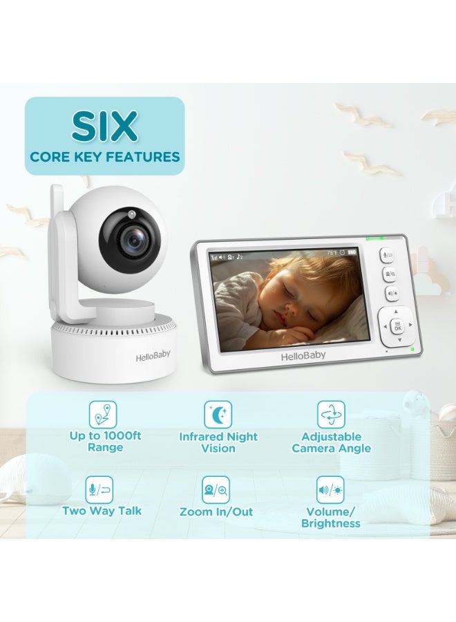 Hellobaby HB6146 2025 Model 4.3'' Video Baby Monitor with 30 Hours Battery, Remote Pan-Tilt-Zoom Baby Monitor No WiFi, Baby Monitor with Camera and Audio, Night Vision, ECO Mode, Two-way Talk, 8 Lullabies, 1000ft Range - Image 2