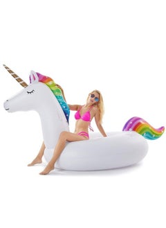 Jasonwell Giant Inflatable Unicorn Pool Float Floatie Ride On With Fast Valves Large Rideable Blow Up Summer Beach Swimming Pool Party Lounge Raft Decorations Toys Kids Adults  - Image 1