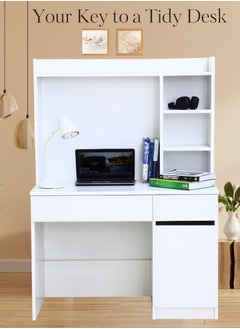 AFT Multifunctional White Study Desk with Shelves, Drawers, and Cupboards – 141cm Height, 100cm Width, Premium 18mm  MDF Construction, Ideal for Home Office or Study Room. White (Arfan)  - Image 2