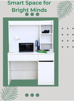 AFT Multifunctional White Study Desk with Shelves, Drawers, and Cupboards – 141cm Height, 100cm Width, Premium 18mm  MDF Construction, Ideal for Home Office or Study Room. White (Arfan)  - Image 3