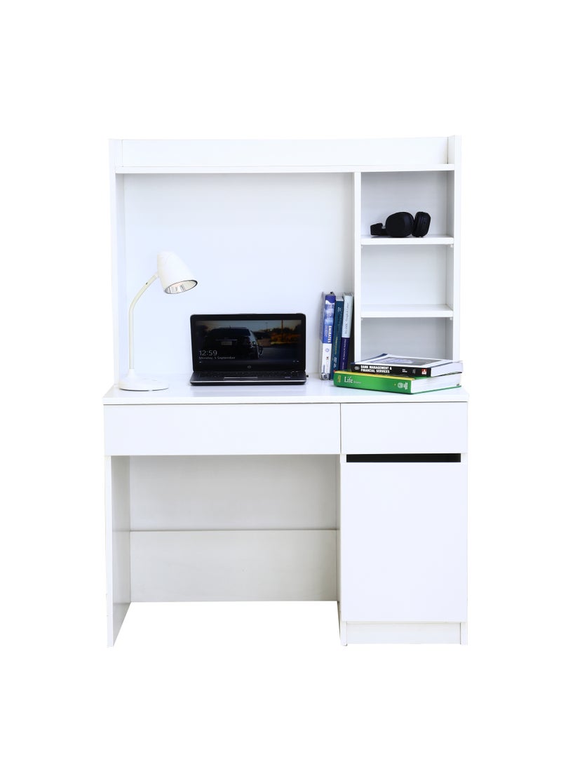 AFT - Multifunctional White Study Desk with Shelves, Drawers, and Cupboards – 141cm Height, 100cm Width, Premium 18mm  MDF Construction, Ideal for Home Office or Study Room. White (Arfan) - Image 1