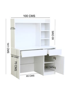AFT Multifunctional White Study Desk with Shelves, Drawers, and Cupboards – 141cm Height, 100cm Width, Premium 18mm  MDF Construction, Ideal for Home Office or Study Room. White (Arfan)  - Image 4