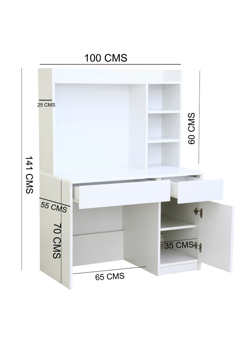 AFT - Multifunctional White Study Desk with Shelves, Drawers, and Cupboards – 141cm Height, 100cm Width, Premium 18mm  MDF Construction, Ideal for Home Office or Study Room. White (Arfan) - Image 1