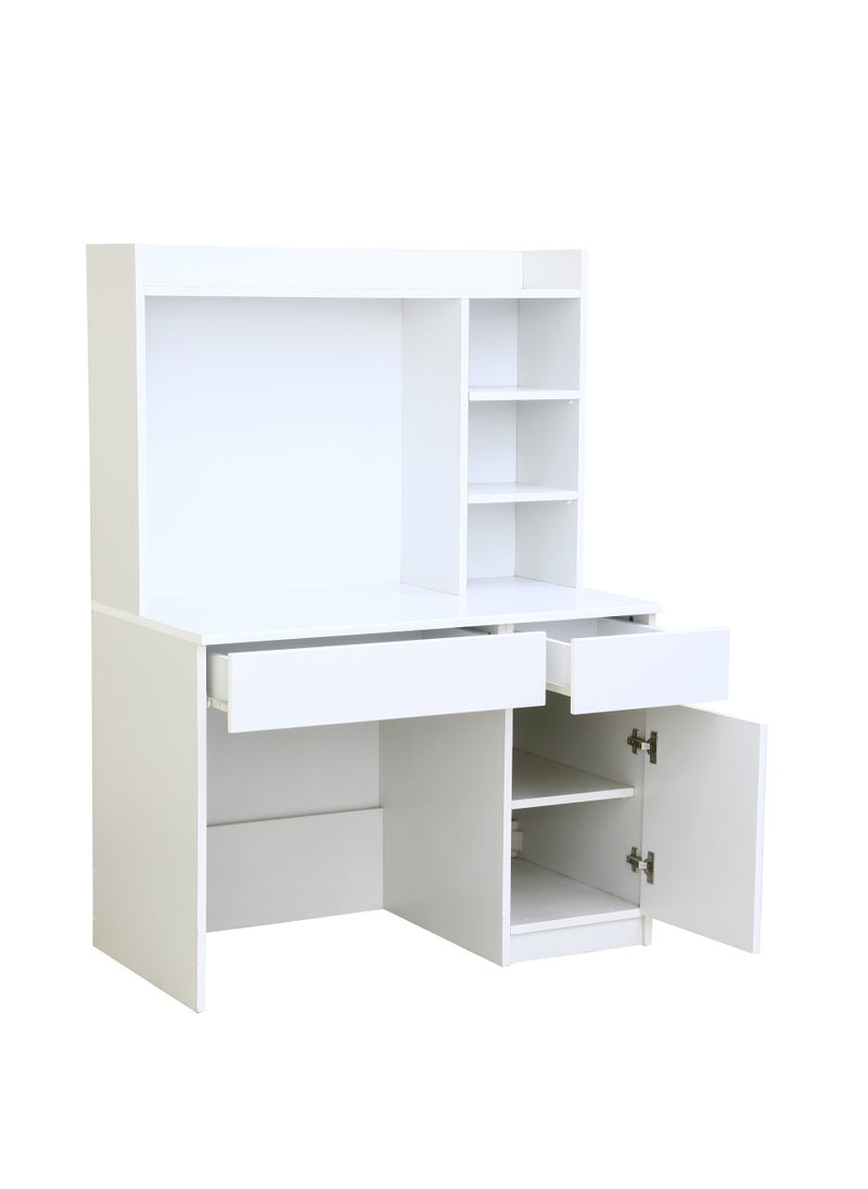AFT - Multifunctional White Study Desk with Shelves, Drawers, and Cupboards – 141cm Height, 100cm Width, Premium 18mm  MDF Construction, Ideal for Home Office or Study Room. White (Arfan) - Image 1