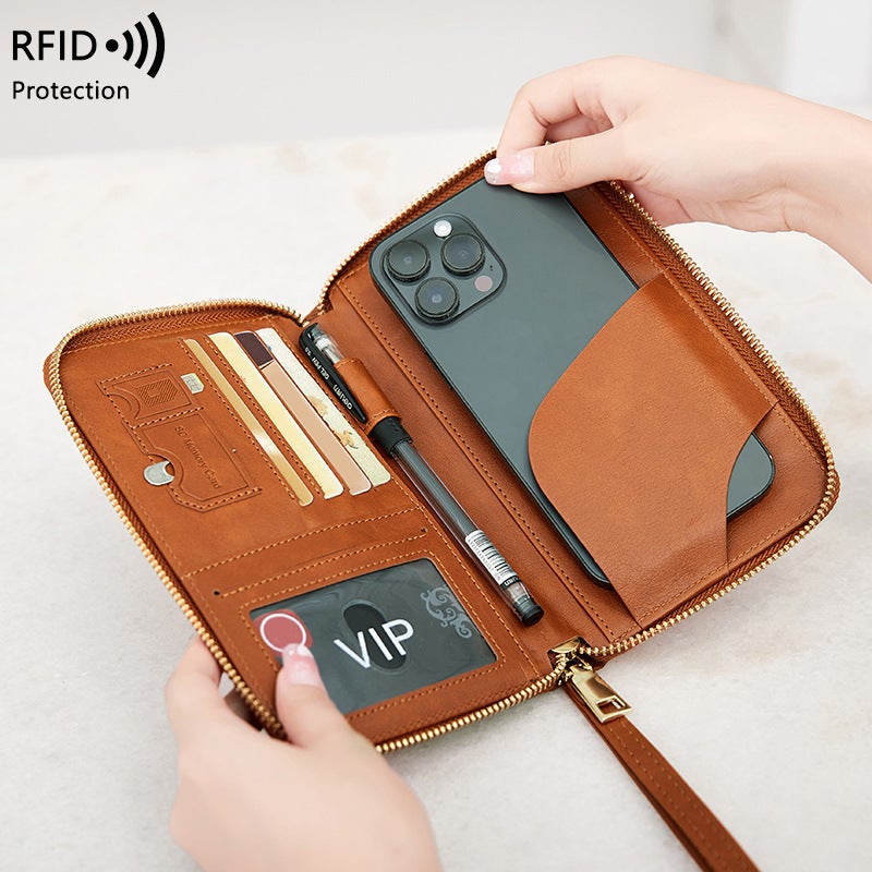 حامل جواز سفر RFID مع محفظة متعددة الوظائف بسحاب للسفر - Image 1