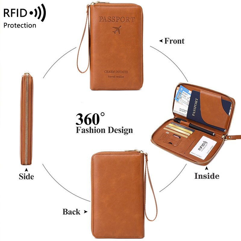 حامل جواز سفر RFID مع محفظة متعددة الوظائف بسحاب للسفر - Image 2